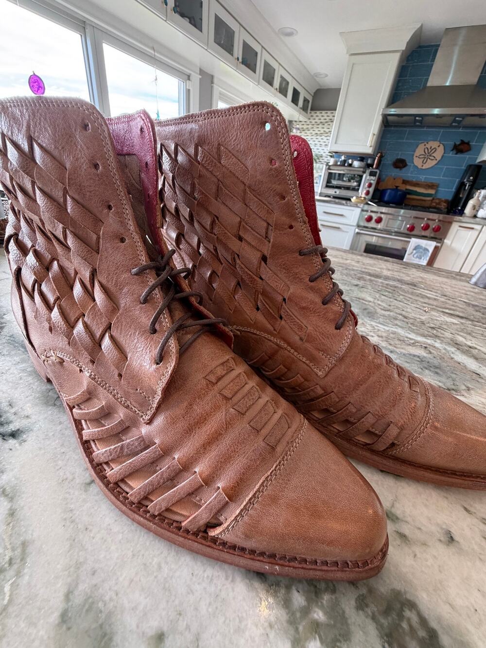 BED|STÜ NEXTO Women’s Size 11 Brown Woven Leather Ankle Boots Handcrafted Mexico